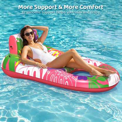 SEETOHOME 2 Pack Pool Floaties for Adults, Heavy Duty Inflatable Pool Lounger Floating Adult with Detachable Cup Holders & Backrest, Adult Pool Float Lounger for Beaches, Lakes, Rivers, Parties