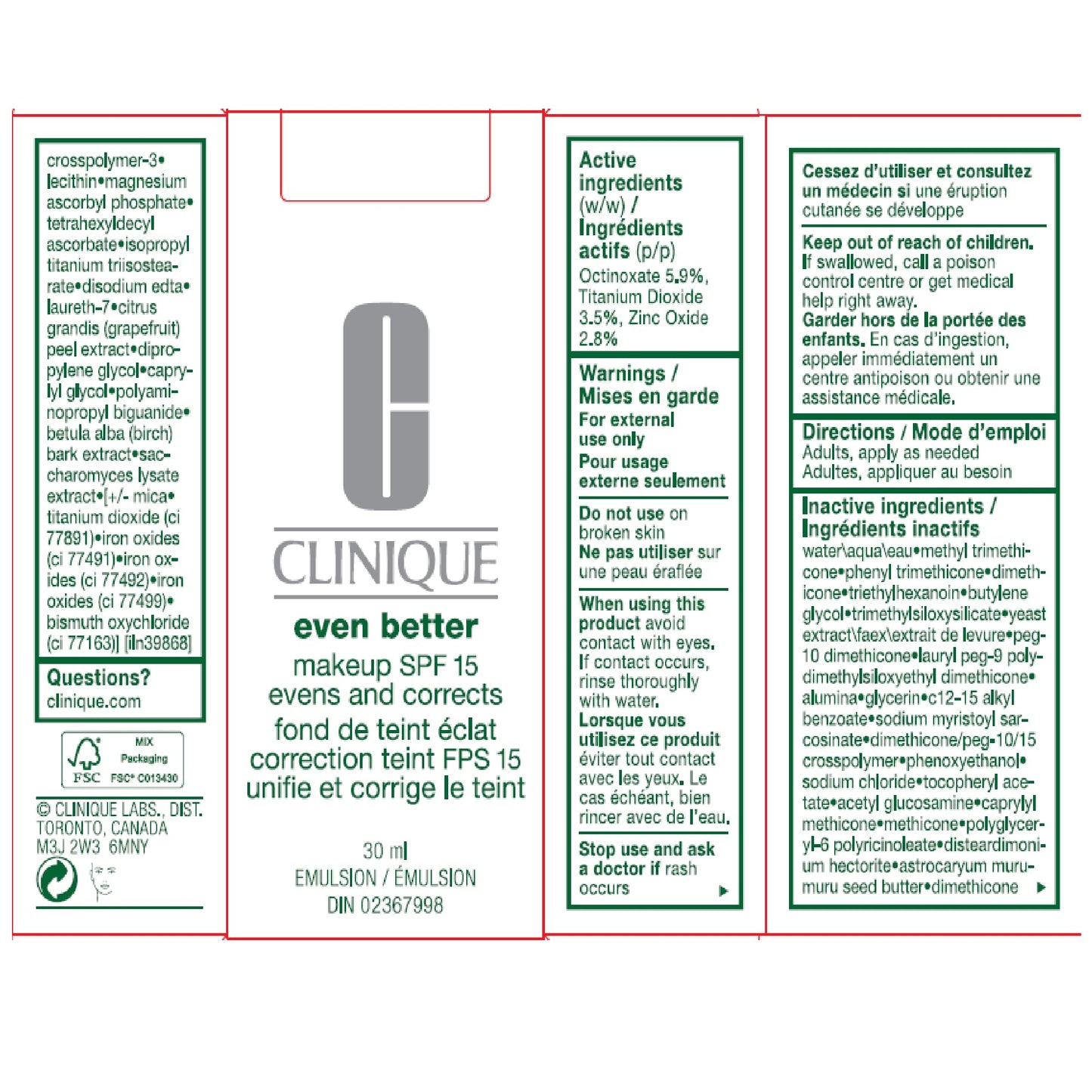 Clinique Even Better Makeup Medium Coverage Foundation Broad Spectrum SPF 15 | Evens Skin Tone + Reduces Dark Spots, Ivory Clinique