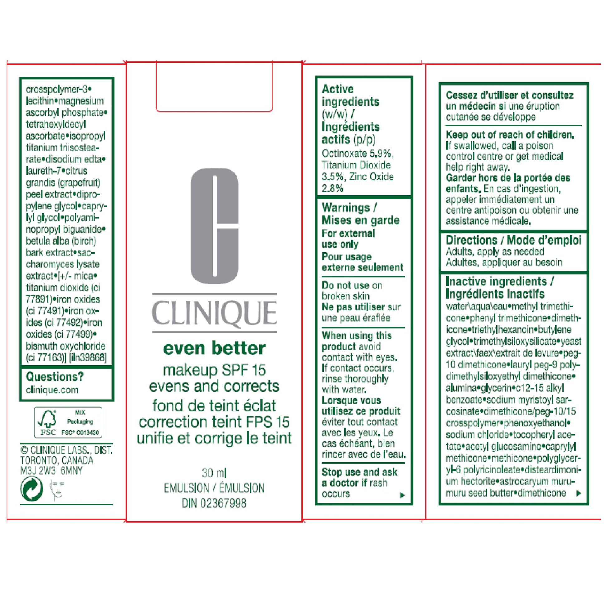 Clinique Even Better Makeup Medium Coverage Foundation Broad Spectrum SPF 15 | Evens Skin Tone + Reduces Dark Spots, Ivory Clinique