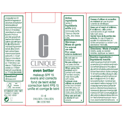Clinique Even Better Makeup Medium Coverage Foundation Broad Spectrum SPF 15 | Evens Skin Tone + Reduces Dark Spots, Ivory Clinique