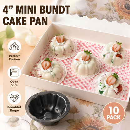 ZENFUN 10 Pcs Mini Flan Molds Pan, 4 Inches Fluted Cake Pan Nonstick, Carbon Steel Mini Flan Molds Pans, Cake Pans Reusable Tube Oven Baking Mold for Cupcake, Bread, Bavarois, Brownie 🍁 All In One Marketplace Canada
