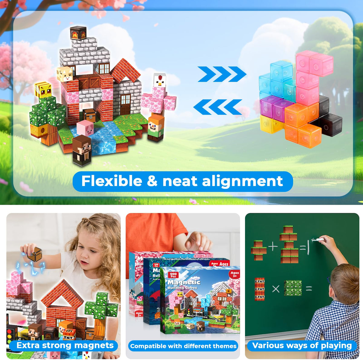 200PCS Magnetic Block| Magnetic Building Blocks Toys for Boys Girls 3-4,5-6,8-12,STEM Sensory Educational Magnet Blocks Cube Stacking Toy for Kids Toddlers 3+Halloween Christmas Birthday Gifts 🍁 All In One Marketplace Canada