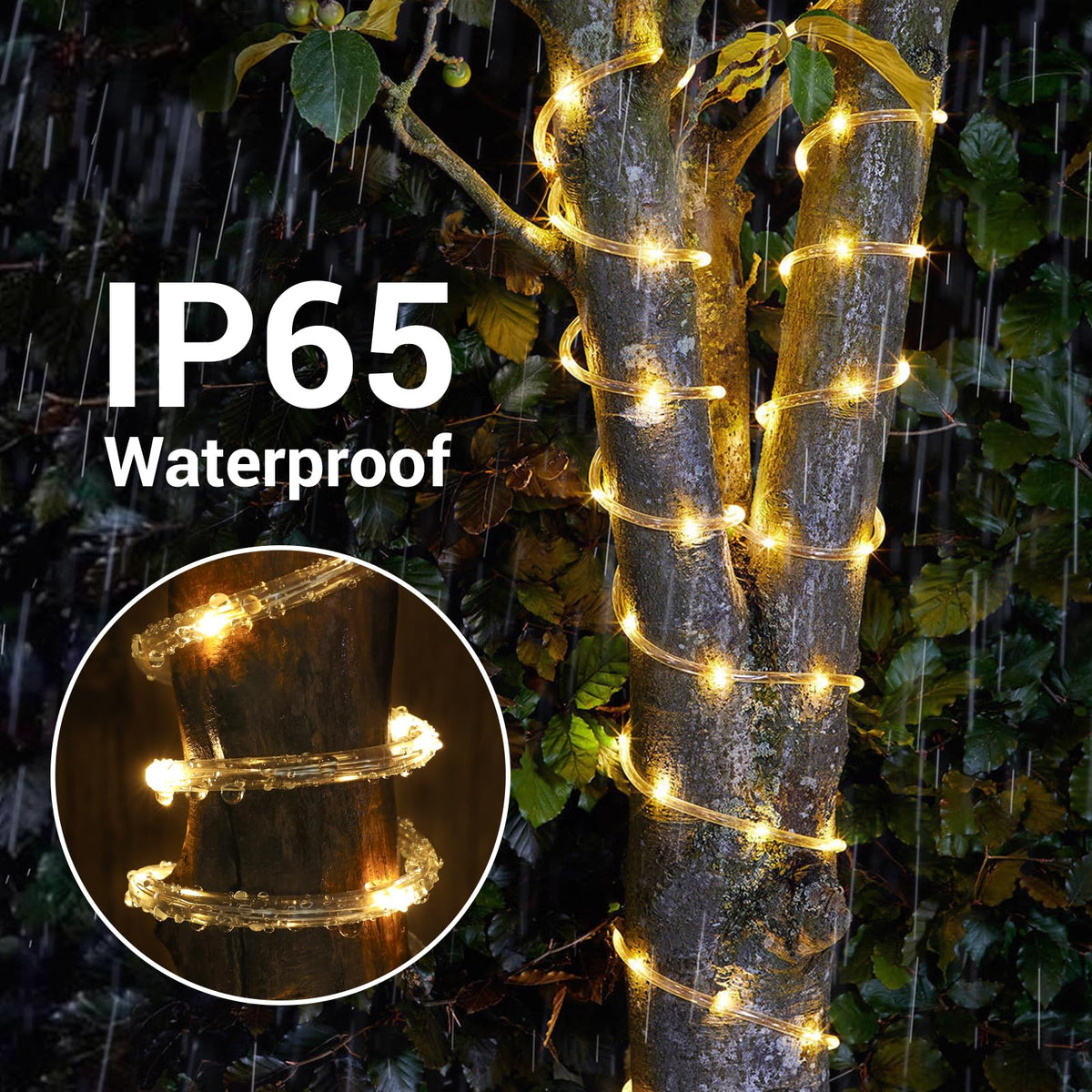 Solar Rope Lights, 2 Pack Total 132ft 400LED Solar String Lights, 8 Modes Waterproof Solar Powered Outdoor Christmas Lights, Flexible Clear Tube Lights for Garden, Backyard, Tree Decor - Warm White 🍁 All In One Marketplace Canada