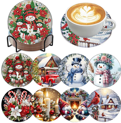 8 Pcs Christmas Diamond Art Coasters Kits for Adults with Holder Cork Pads 🍁 All In One Marketplace Canada