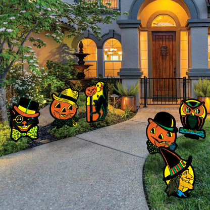 Panneaux de jardin d'Halloween vintage en plastique de Beistle avec piquets en métal