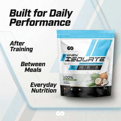 Limitless Pharma Pure Whey Isolate | High Protein Whey Isolate Powder | 27g Protein, 6g BCAAs, Sugar Free, Gluten Free, Low Carb, Low Lactose | 30 Servings, 2LB (Vanilla) - Available at All In One Marketplace Canada