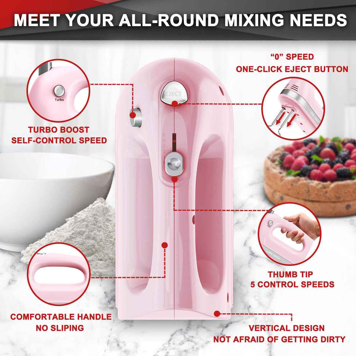Lord Eagle Hand Mixer Electric Handheld 400W, 5-Speed Lightweight 🍁 All In One Marketplace Canada