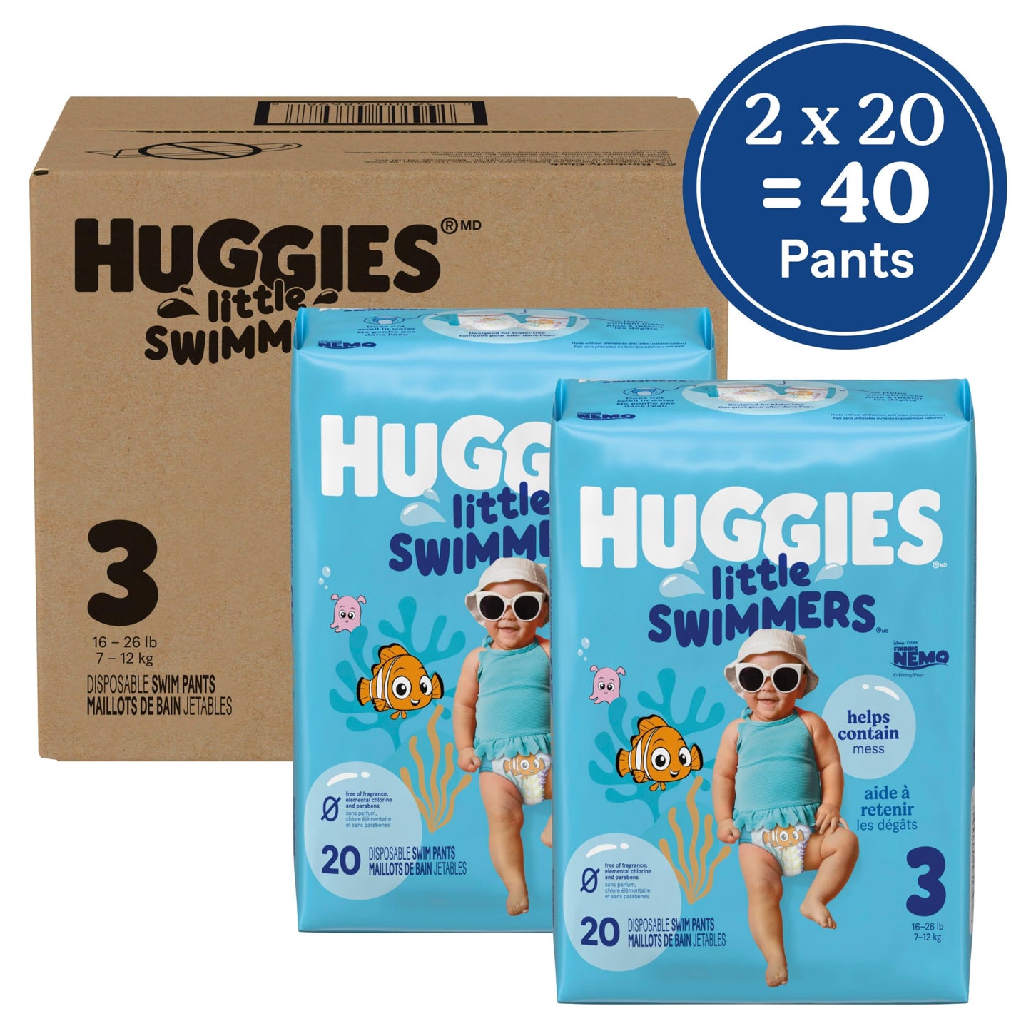 HUGGIES Disposable Swim Diapers - Size 3 Small, Huggies Little Swimmers, 40 ct