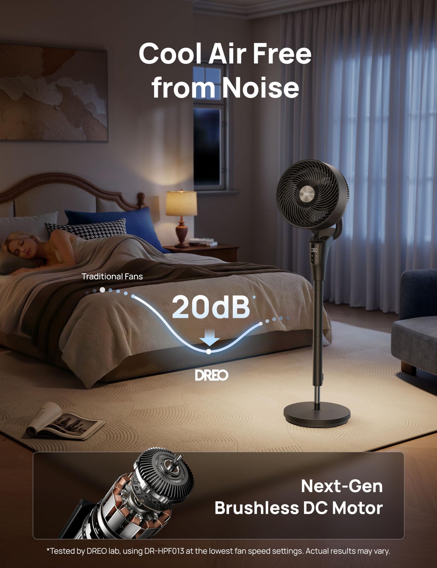 DREO Fan for Bedroom, 90° Oscillating Standing Fan, 20dB Quiet, 90ft Pedestal Fans for Room Office, DC Motor, 8+H Speeds, 3 Modes, 38-42'' Adjustable Height, Remote, 8H Timer, 105° Manual Vertical
