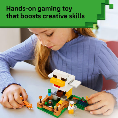 LEGO Minecraft Chicken Farm Building & Pretend Play Toy for Boys & Girls - Video Game Playset & Toy Figures for Kids, Ages 7+ - W/Chicken Fan Minifigure - Gift Idea for Birthdays - 21585