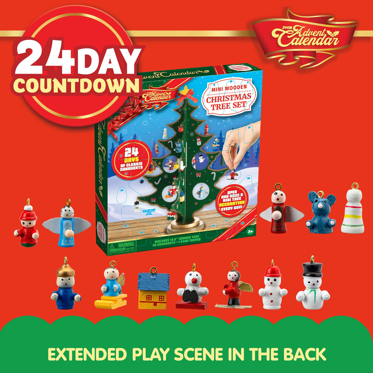 JOYIN Christmas 24 Days Countdown Advent Calendar with a Tabletop Wooden Christmas Tree and 28 Ornaments Snowman Santa Decorations for Boys, Girls and Kids Party Favors, Classroom Prizes, Xmas Gift 🍁 All In One Marketplace Canada