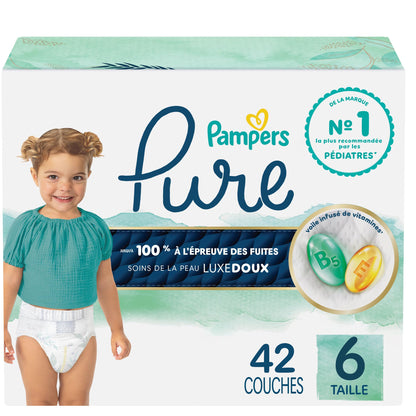 Pampers Pure Baby Diapers, Size 6, Up to 100% Leakproof, Premium Hypoallergenic Soft Diapers, 1 Pack (Count of 42) 🍁 All In One Marketplace Canada