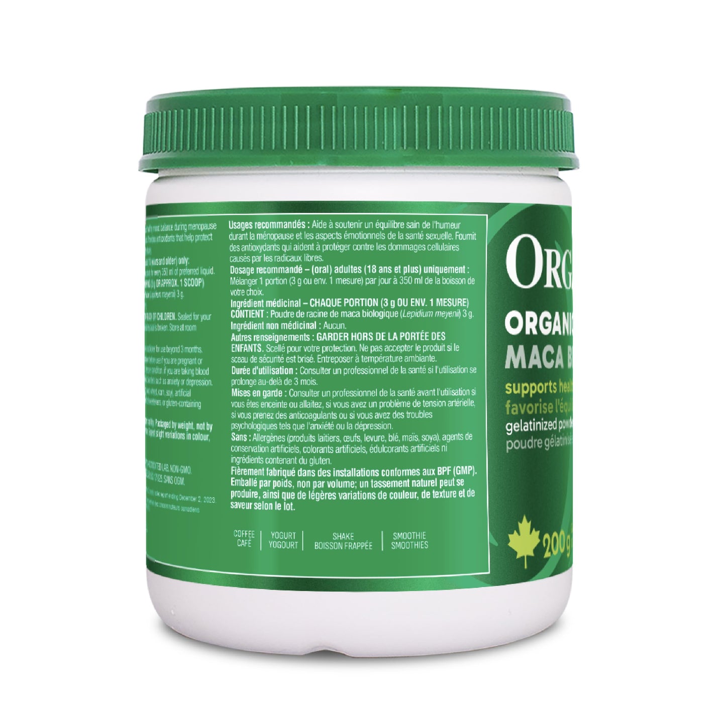 Organika Maca Certified Organic Powder- Gelatinized for High Bioavialability, Hormone Balance, Adaptogen to Help with Stress and Energy - 200 g Organika