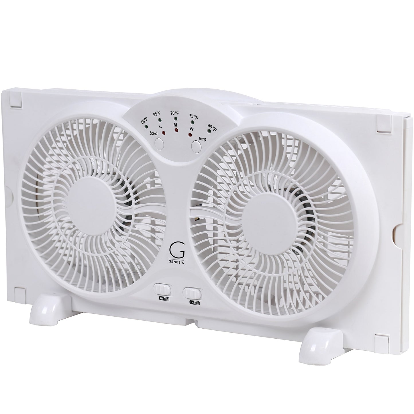 Genesis Twin Fan High Velocity Reversible AirFlow Fan, LED Indicator Lights Adjustable Thermostat & Max Cool Technology, ETL Certified, White (A1WINDOWFAN) Genesis