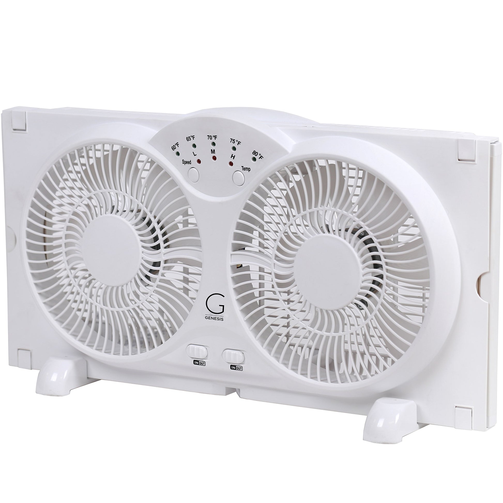 Genesis Twin Fan High Velocity Reversible AirFlow Fan, LED Indicator Lights Adjustable Thermostat & Max Cool Technology, ETL Certified, White (A1WINDOWFAN) Genesis
