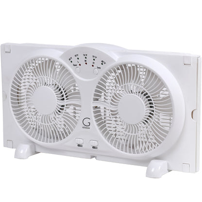 Genesis Twin Fan High Velocity Reversible AirFlow Fan, LED Indicator Lights Adjustable Thermostat & Max Cool Technology, ETL Certified, White (A1WINDOWFAN) Genesis