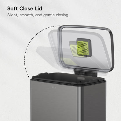 EKO Madison Gunmetal Steel 50 Liter/13.2 Gallon Step Trash Can with Inner Liner - Fingerprint Resistant Finish EKO