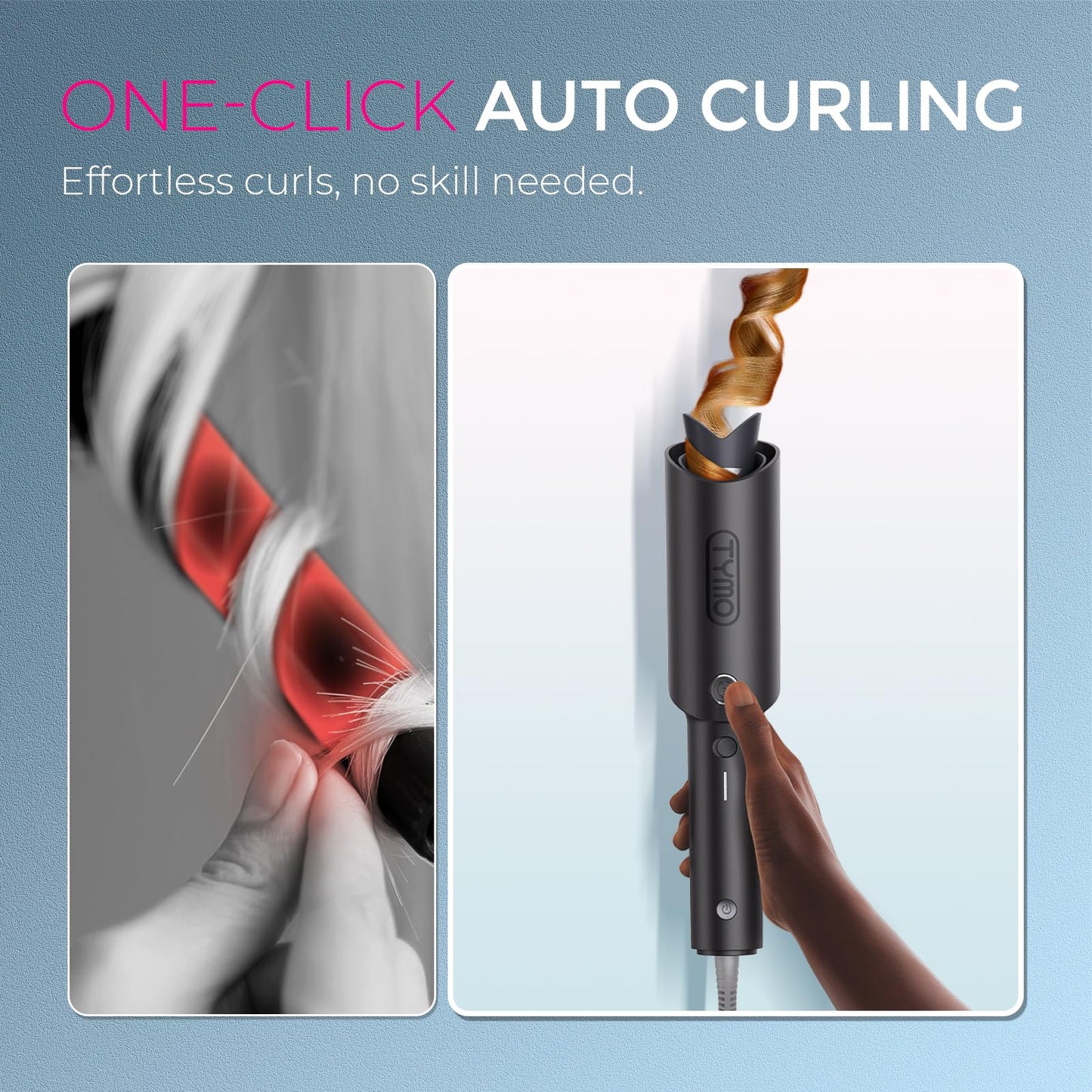 TYMO CURLPRO Automatic Rotating Curling Iron - Beach Waves Curling Wand, Portable Hair Curler, 500 Million Ionic, Dual Voltage & Lightweight for Travel, Ceramic Coating, Metallic Gray 1 1/4 inch - Available at All In One Marketplace Canada