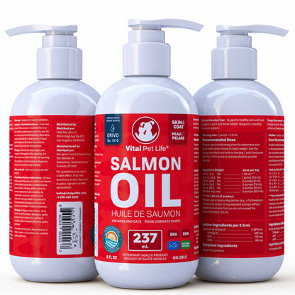 Salmon Oil for Dogs 237 mL - Healthy Skin & Coat, Fish Oil, Omega 3 EPA DHA, Liquid Food Supplement for Pets, All Natural, Supports Joint & Bone Health, Natural Allergy & Inflammation Defense