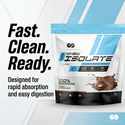 Limitless Pharma Pure Whey Isolate | High Protein Whey Isolate Powder | 27g Protein, 6g BCAAs, Sugar Free, Gluten Free, Low Carb, Low Lactose | 30 Servings, 2LB (Vanilla) - Available at All In One Marketplace Canada