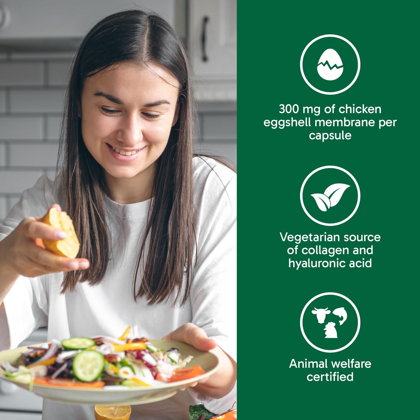 Organika Canadian-Made Vegetarian Collagen - Sourced From Natural Eggshell Membrane | For Healthier Skin, Hair, Nails and Joints - 60vcaps Organika