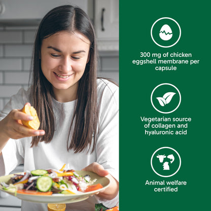 Organika Canadian-Made Vegetarian Collagen - Sourced From Natural Eggshell Membrane | For Healthier Skin, Hair, Nails and Joints - 60vcaps Organika