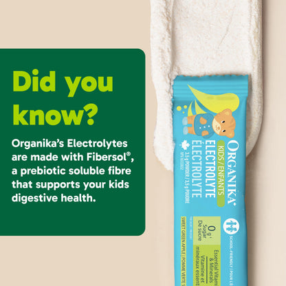Organika Kids Electrolytes Powder Sticks - Sugar-Free Hydration + Immune support with 100% of daily Vitamin C, Minerals and Prebiotic Fibre | Green Apple Flavour - 3.5g x 20 sachets Organika