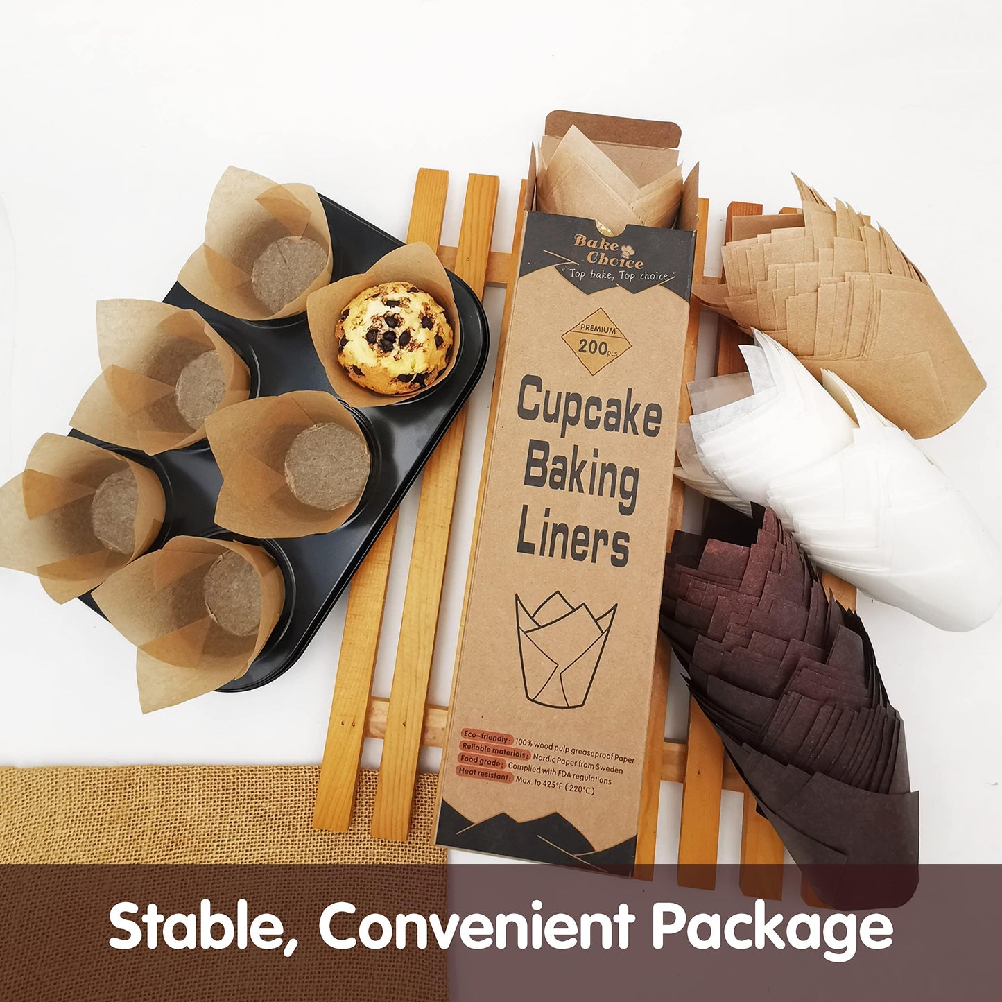 Bake Choice 200pcs Natural Tulip Cupcake Liners for Baking, Unbleached EU Muffin Liners, Parchment Paper Muffin Liners, Cupcake Liners, Tulip Muffin Liners for Party, Christmas - Available at All In One Marketplace Canada