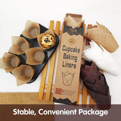 Bake Choice 200pcs Natural Tulip Cupcake Liners for Baking, Unbleached EU Muffin Liners, Parchment Paper Muffin Liners, Cupcake Liners, Tulip Muffin Liners for Party, Christmas - Available at All In One Marketplace Canada
