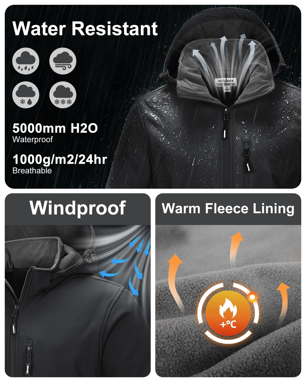 Outdoor Ventures Men's Softshell Jacket Waterproof Fleece Rain Shell Coat 🍁 All In One Marketplace Canada
