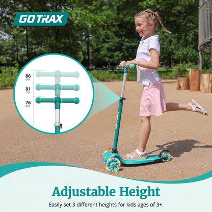 Gotrax KS1 Kids Kick Scooter, LED Lighted Wheels and 3 Adjustable Height Handlebars, Lean-to-Steer & Widen Anti-Slip Deck, 3 Wheel Scooter for Boys & Girls Ages 3+ and up to 100 Lbs (Green)