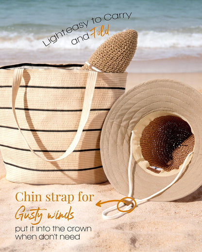 FURTALK Sun Hats for Women Handmade Summer Beach Hat Wide Brim Straw Hat Foldable Packable UPF 50 Crochet Travel Bucket Hat Kahaki - Available at All In One Marketplace Canada