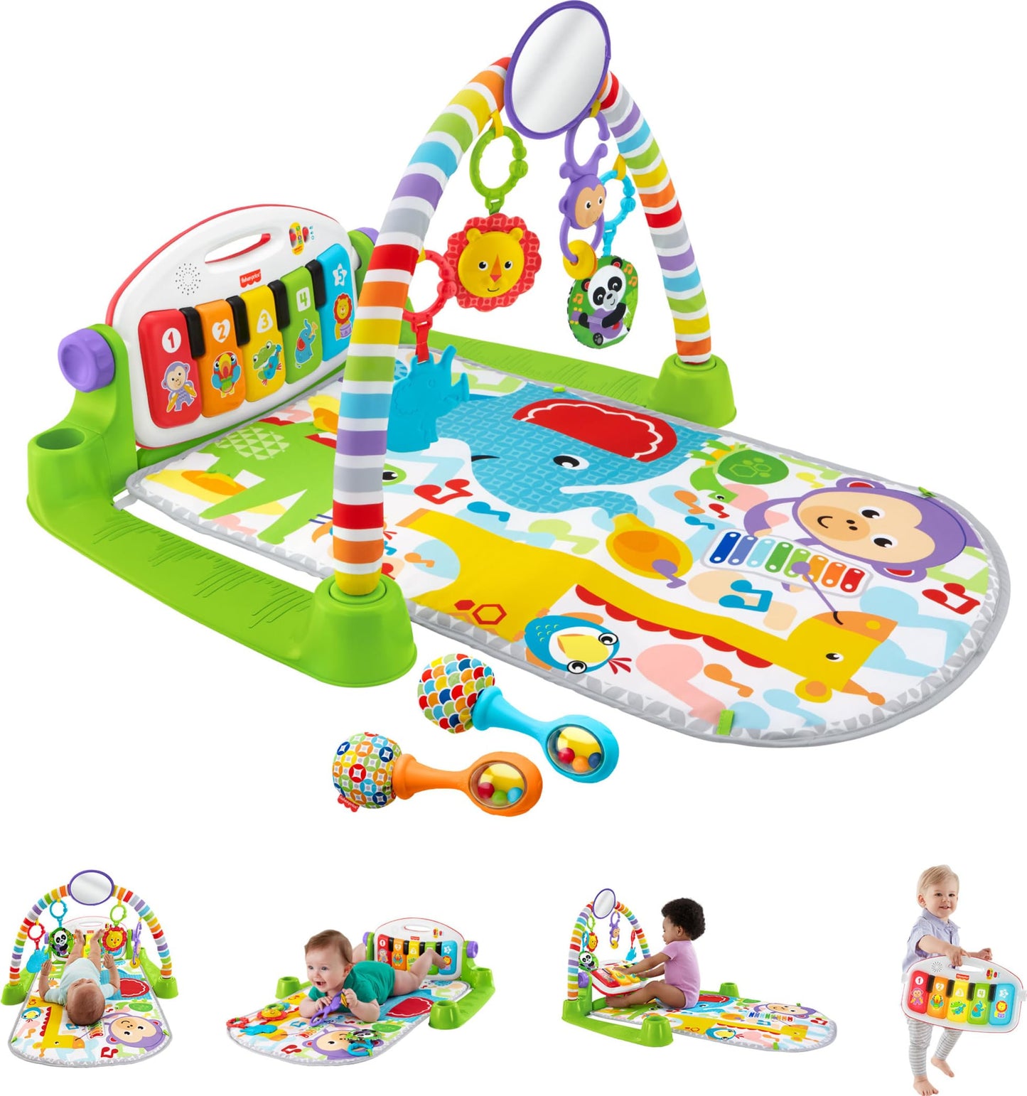 Fisher-Price Baby Playmat Deluxe Kick & Play Piano Gym Learning Toy & 2 Maracas Soft Rattles for Newborn to Toddlers Ages 0+ Months Fisher-Price
