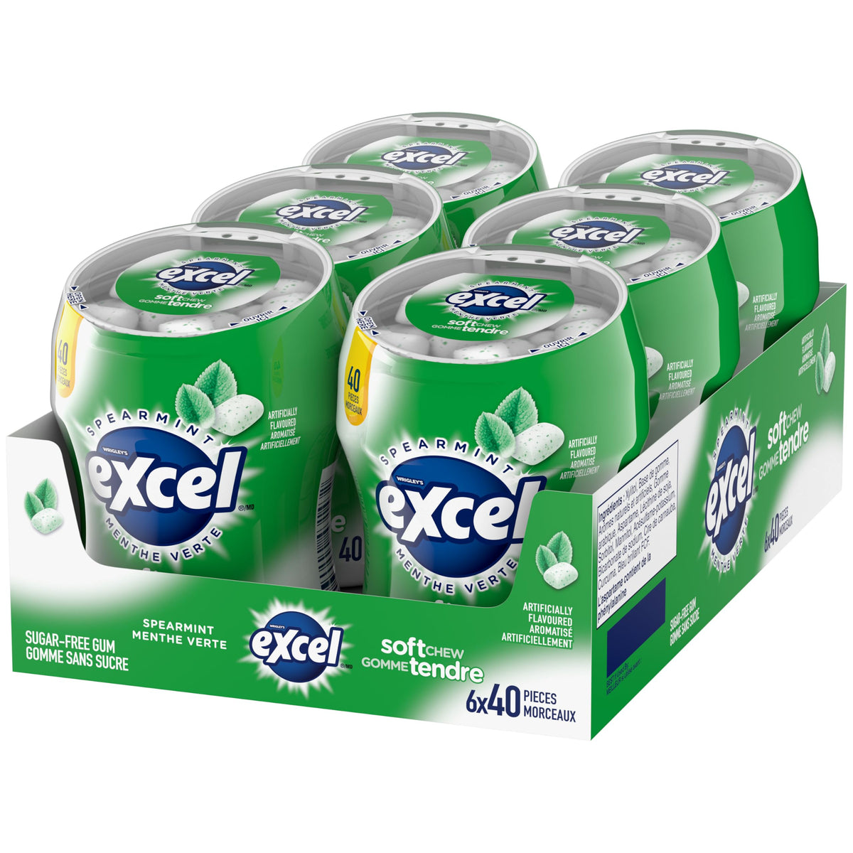 EXCEL, Spearmint Flavoured Sugar Free Soft Chew Gum, 40 Pieces, 6 Bottles