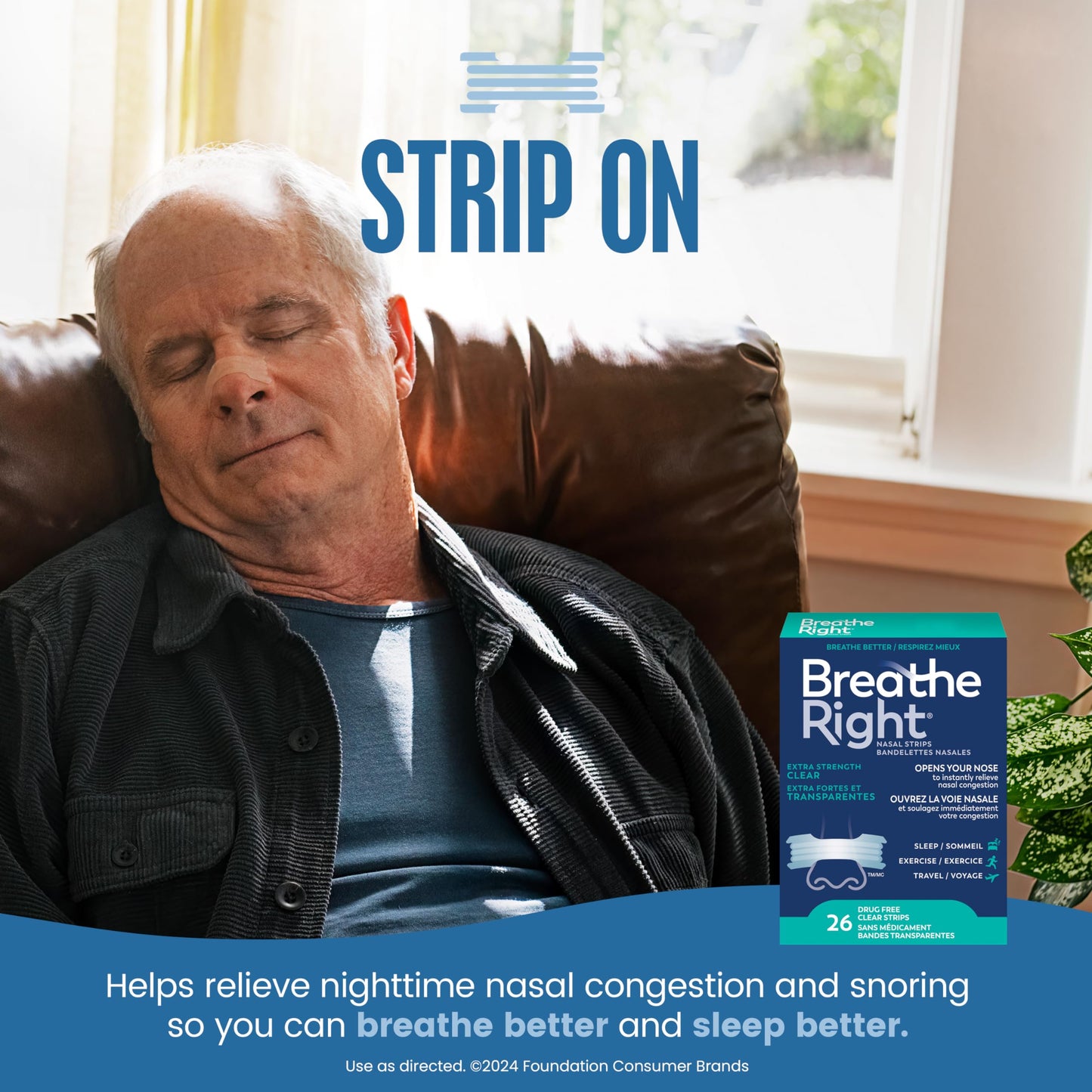 Breathe Right Nasal Strips, Extra Strength, Clear, Sensitive Skin, Drug-Free Snoring Solution & Nasal Congestion Relief Caused by Colds & Allergies, Nightly Sleep, 26 Count - Available at All In One Marketplace Canada