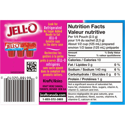 Jell-O Zero Sugar Raspberry Jelly Powder Mix, 10 g Box (Pack of 18)