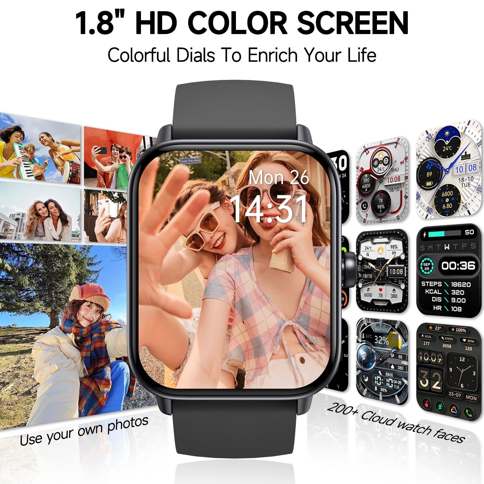 Smart Watch for Men Women (Answer/Make Call), Alexa Smartwatch Compatible with Android iOS, Fitness Tracker with Heart Rate SpO2 Sleep Monitor, 1.8'' HD DIY Dial Waterproof Watch with Bluetooth Call - Available at All In One Marketplace Canada