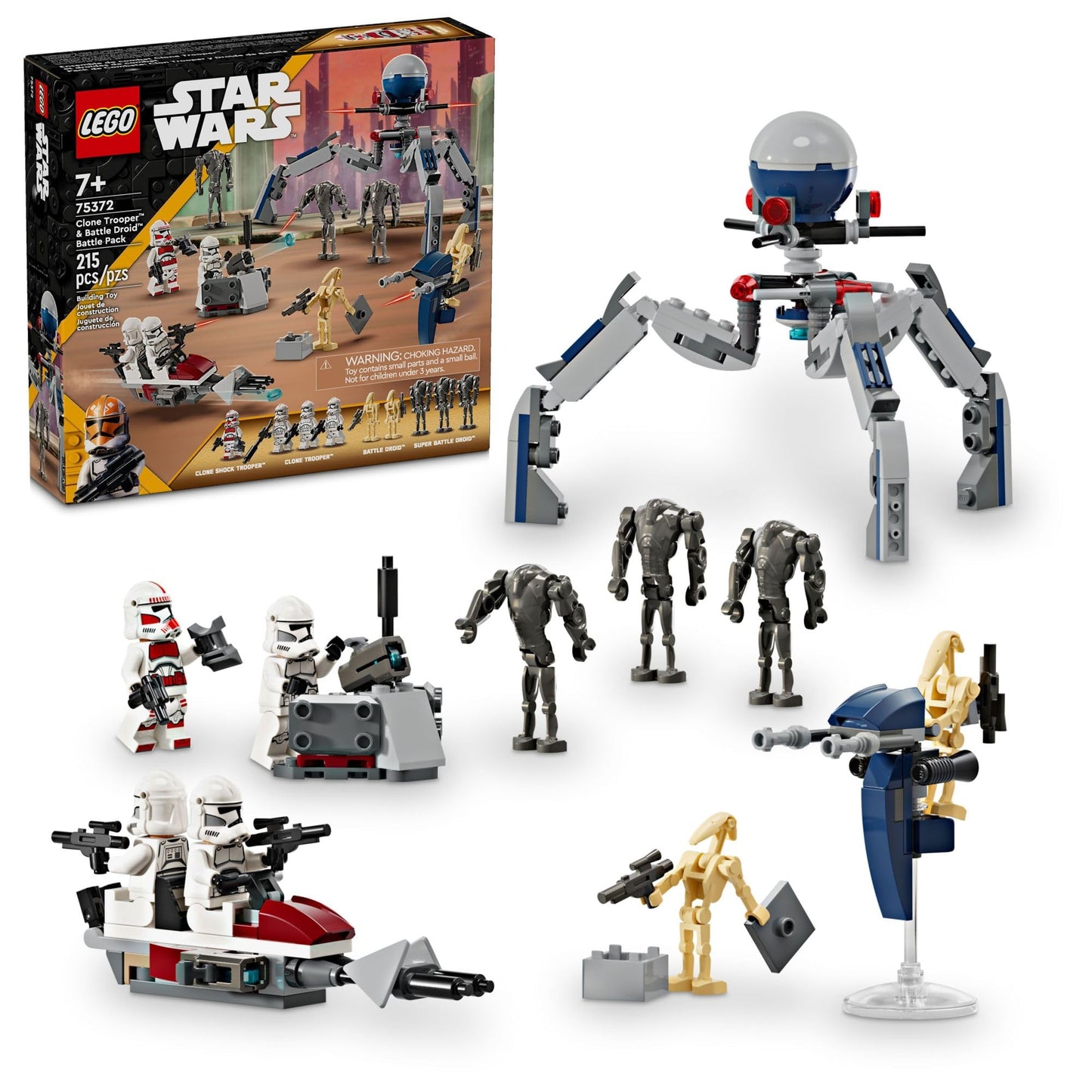 LEGO Star Wars Clone Trooper & Battle Droid Battle Pack Set for Kids, Buildable Toy Speeder Bike Vehicle, Tri-Droid and Defensive Post, Collectible, Gift for Boys and Girls Aged 7 and Up, 75372 LEGO