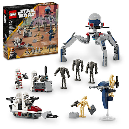 LEGO Star Wars Clone Trooper & Battle Droid Battle Pack Set for Kids, Buildable Toy Speeder Bike Vehicle, Tri-Droid and Defensive Post, Collectible, Gift for Boys and Girls Aged 7 and Up, 75372 LEGO
