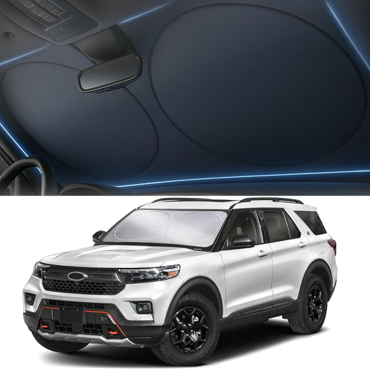 Autovir Car Windshield Sun Shade – 280T Thickened Reflective UV & Heat Shield with Storage Bag, Keeps Interior Cool, Universal Fit for Sedans, SUVs & Trucks – Medium (64" x 32")