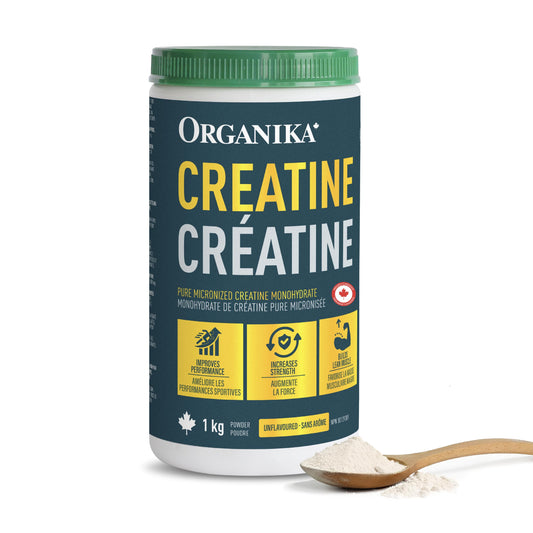 Organika Canadian-Made Creatine Powder - Pure Micronized Creatine Monohydrate - NSF Certified - Supports Strength, Muscle, Recovery and Performance for Men and Women - Unflavoured - 1KG, 200 servings