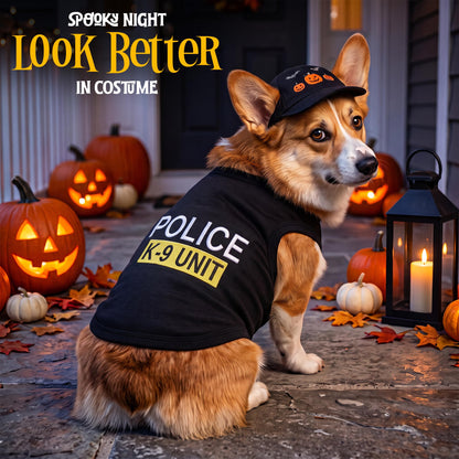 Costume de chien policier K9 pour animal de compagnie – T-shirt d'Halloween K9 pour chien – Costume de policier pour animal – Costumes de chien pour Halloween – Vêtements et accessoires pour chien – Tenue avec manches pour animal – XL