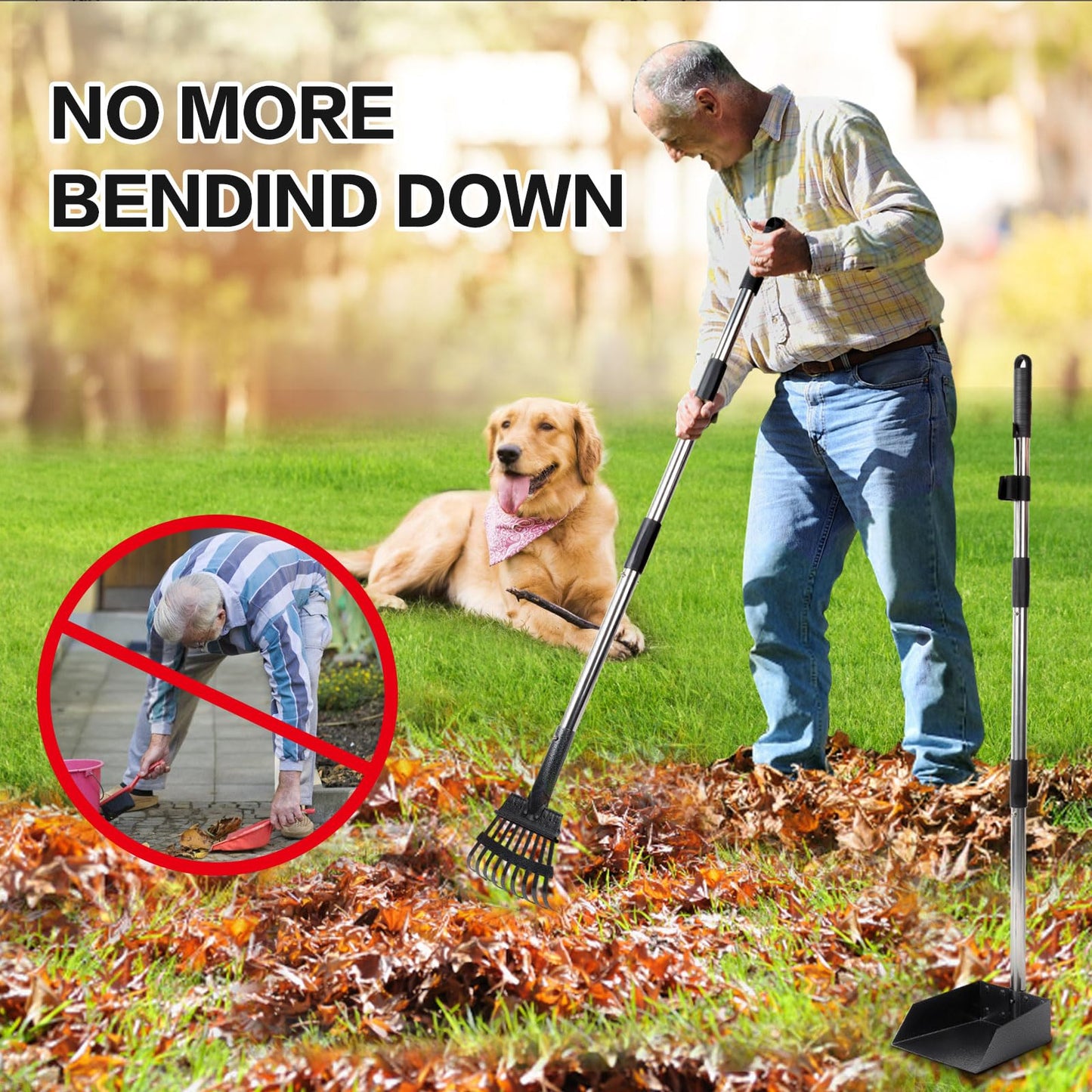 THRISEED Dog Pooper Scooper, Durable Dog Poop Tray and Long Handle Rake Set for Large Medium Small Dogs, Heavy Duty Pet Suppliers