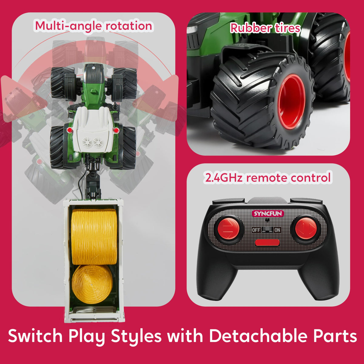 Syncfun Remote Control Tractor Toy Set – Rechangeable RC Truck Toys with Trailer, Loader, Lights & Sounds, Toddler Farm Vehicles Toys, Kids Toys for 2 3 4 5 6 Years Old Boys, Christmas Birthday Gifts 🍁 All In One Marketplace Canada