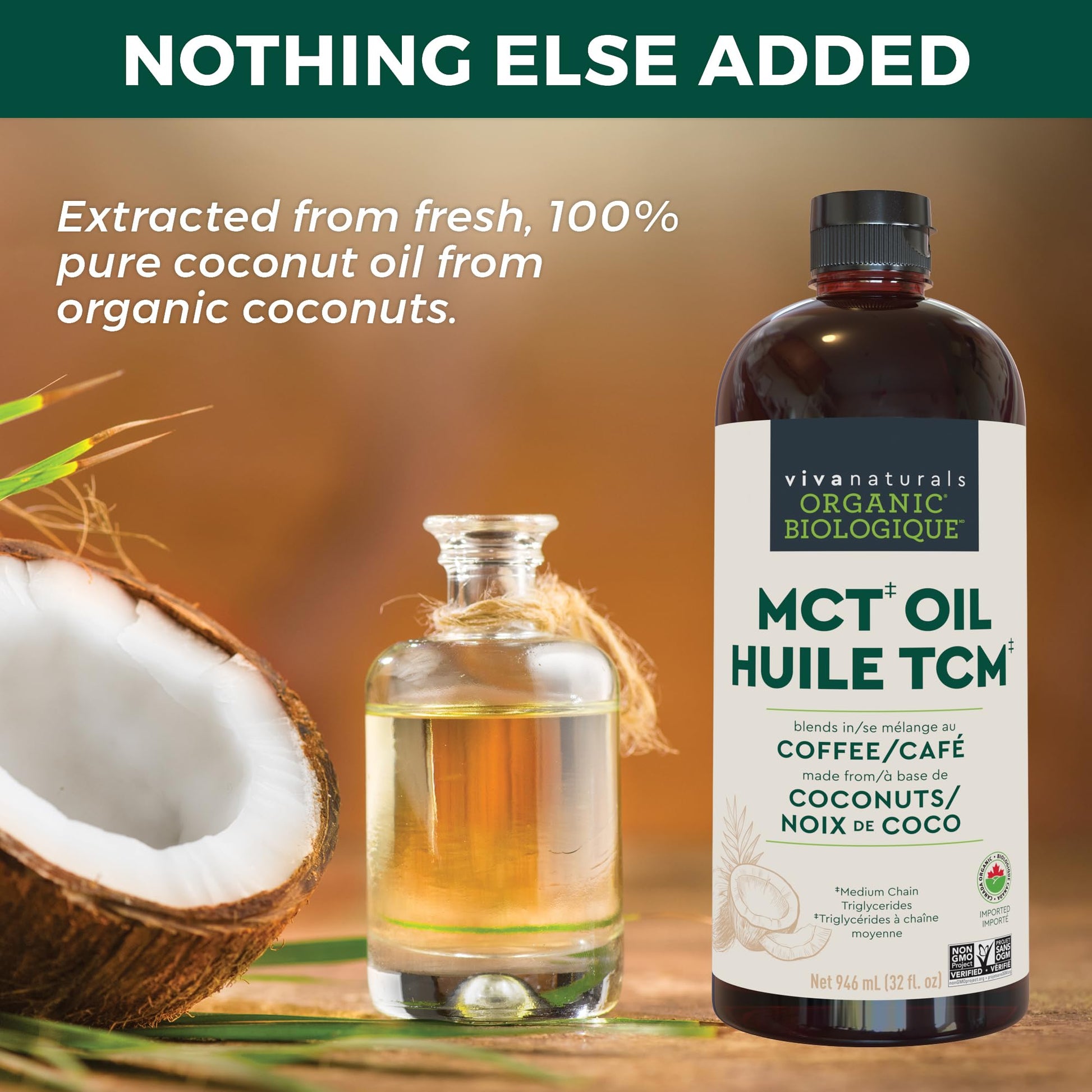 Viva Naturals Organic MCT Oil – 946 mL Pure Coconut Extract for Keto, Paleo & Vegan Diets