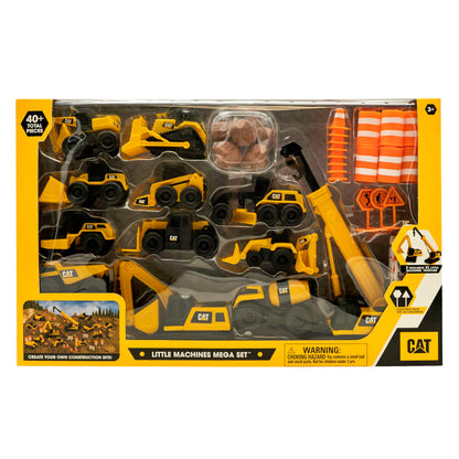 CAT Construction Toys, Little Machines Mega Set – 40+ Pieces with XL Crane & Excavator, 10 Mini Vehicles, Road Signs, Cones, Boulders & Barricades, Indoor/Outdoor STEM Toy for Kids Ages 3 + CAT