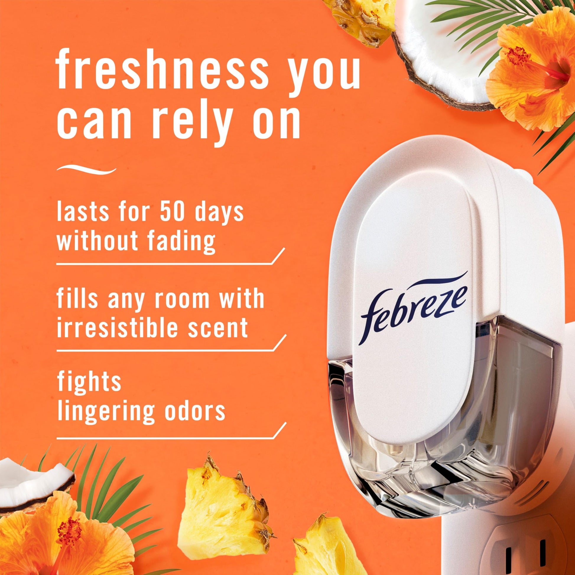 Febreze Plug In Air Freshener, Odor-Fighting Scented Oil Refill, Air Fresheners for Home and Bathroom and Kitchen, Long Lasting for Strong Odors, Hawaiian Aloha Scent, 0.87oz Refills, 4 Count - Available at All In One Marketplace Canada