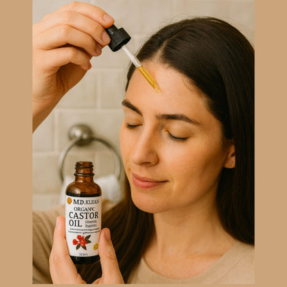 M.D. KLEAN Castor Oil Pure Cold Pressed (610 ml) Amber Glass Bottles | BPA Free Pump inc | Hexane Free| Lab Tested, Skin Moisturizer, Enhance Collagen | Holiday Gift (Free Roller Ball 50ml) 🍁 All In One Marketplace Canada