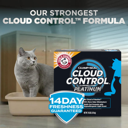 ARM & HAMMER Platinum Cat Litter, Cloud Control, Complete Odour Sealing with 14 Days of Odour Control, Multi-Cat Clumping Cat Litter with Hypoallergenic Light Scent, 8.16kg (Pack of 1)