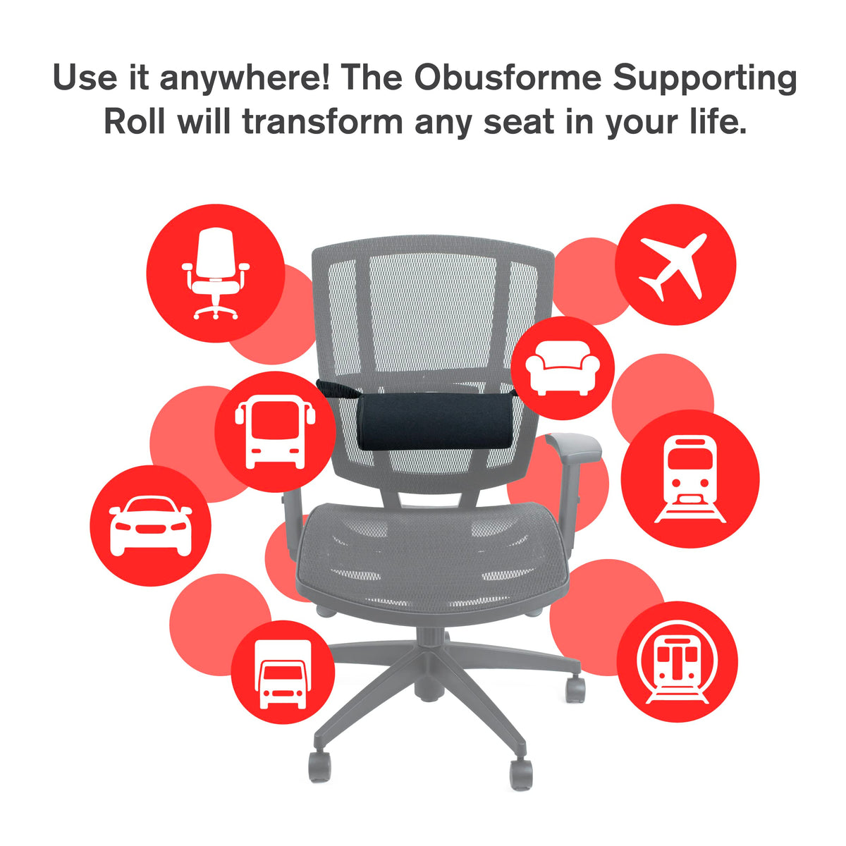 ObusForme Supporting Roll - Lumbar Support Pillow for Lower Back and Neck, Portable Posture Support with Firm and Durable Foam